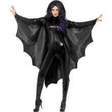 Smiffy's Vampier Vleermuis Vleugels Met Hoge Kraag - Zwart - vleermuis vampier vleugels halloween zwarte verkleedcape dames kostuum smiffys hoge kraag