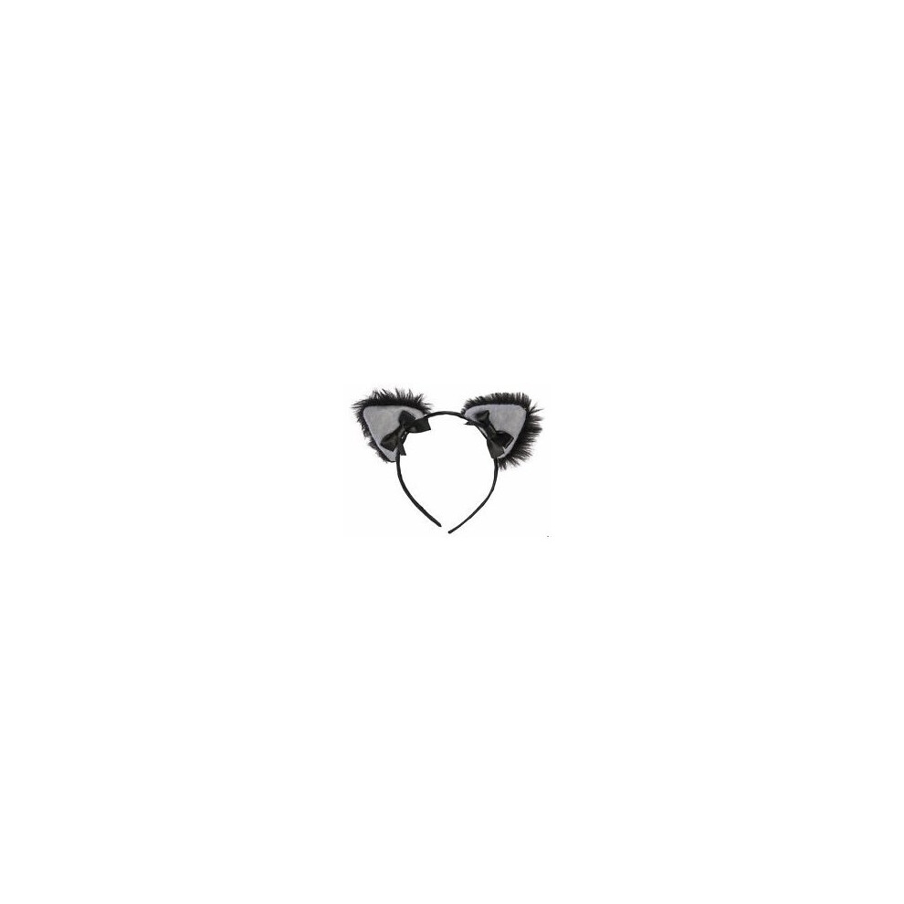 Black Cat Furry Ears -  ladies black cat furry ears headband fancy dress accessory