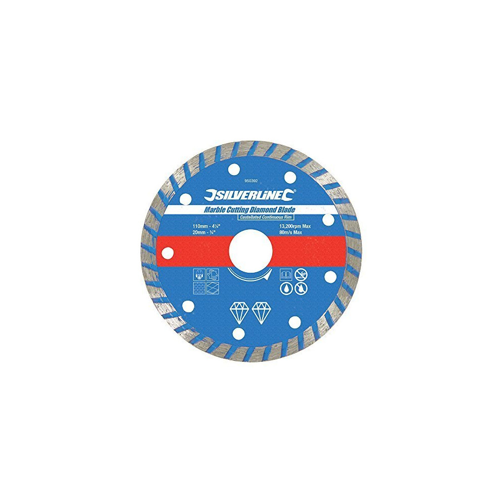 Silverline Marble Cutting Diamond Blade 110 x 20mm Castellated Continuous Rim -  marble cutting diamond blade 20mm x 110mm continuous silverline