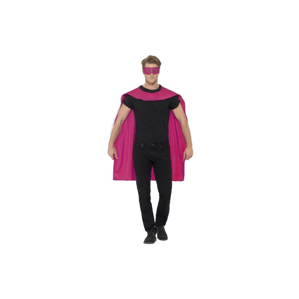 Smiffy's Unisex Cape And Eye Mask Set (Pink) - Cape Fancy Dress Superhero Mask Mens Costume Adult Ladies Outfit Eyemask Set Pink