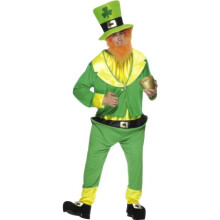 Adult Leprechaun Costume, Jumpsuit + Jacket + Green Hair & Ginger Beard, Size Large - SMIFFYS Fancy Dress (Code 26148)