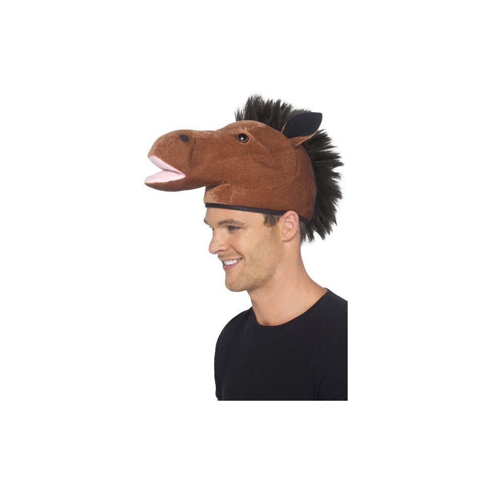 Smiffy's Horse Hat With Mane - Hat Horse Fancy Dress Mens Accessory Adult Mane Animal Costume Brown