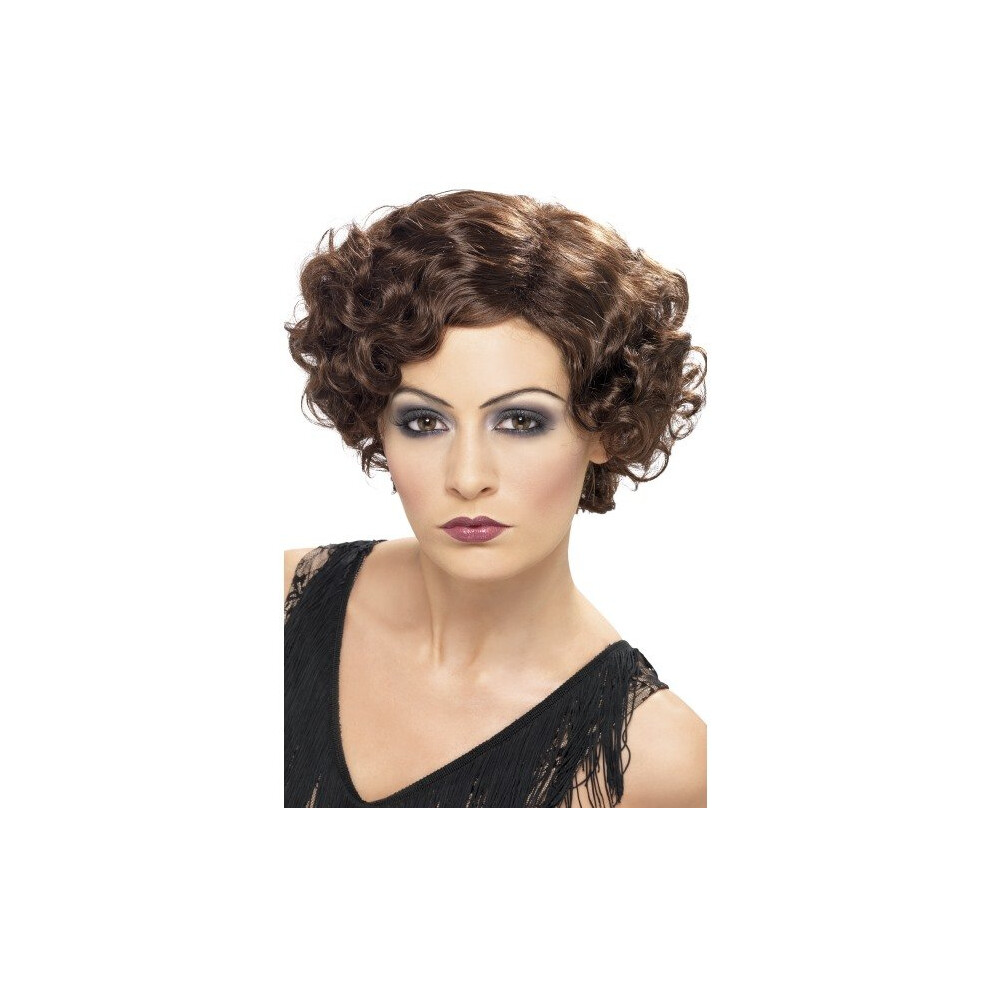 Smiffy's 20's Flirty Flapper Wig - Brown -  wig flapper flirty fancy dress 20s 1920s brown ladies smiffys charleston curly