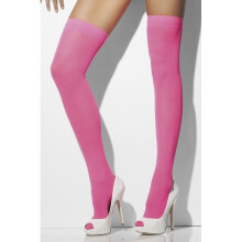 Neon Pink Ladies Opaque Hold-ups - neon pink opaque stockings hold ladies fancy dress ups sexy accessory