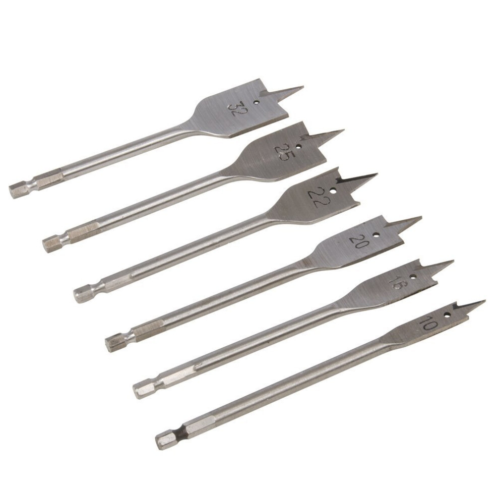 Silverline Flat Bit Set 6Pce 10 - 32Mm - Flat Bit Set Silverline 6Pce Drill Wood 32Mm 10 282566 1032Mm 5055058191878