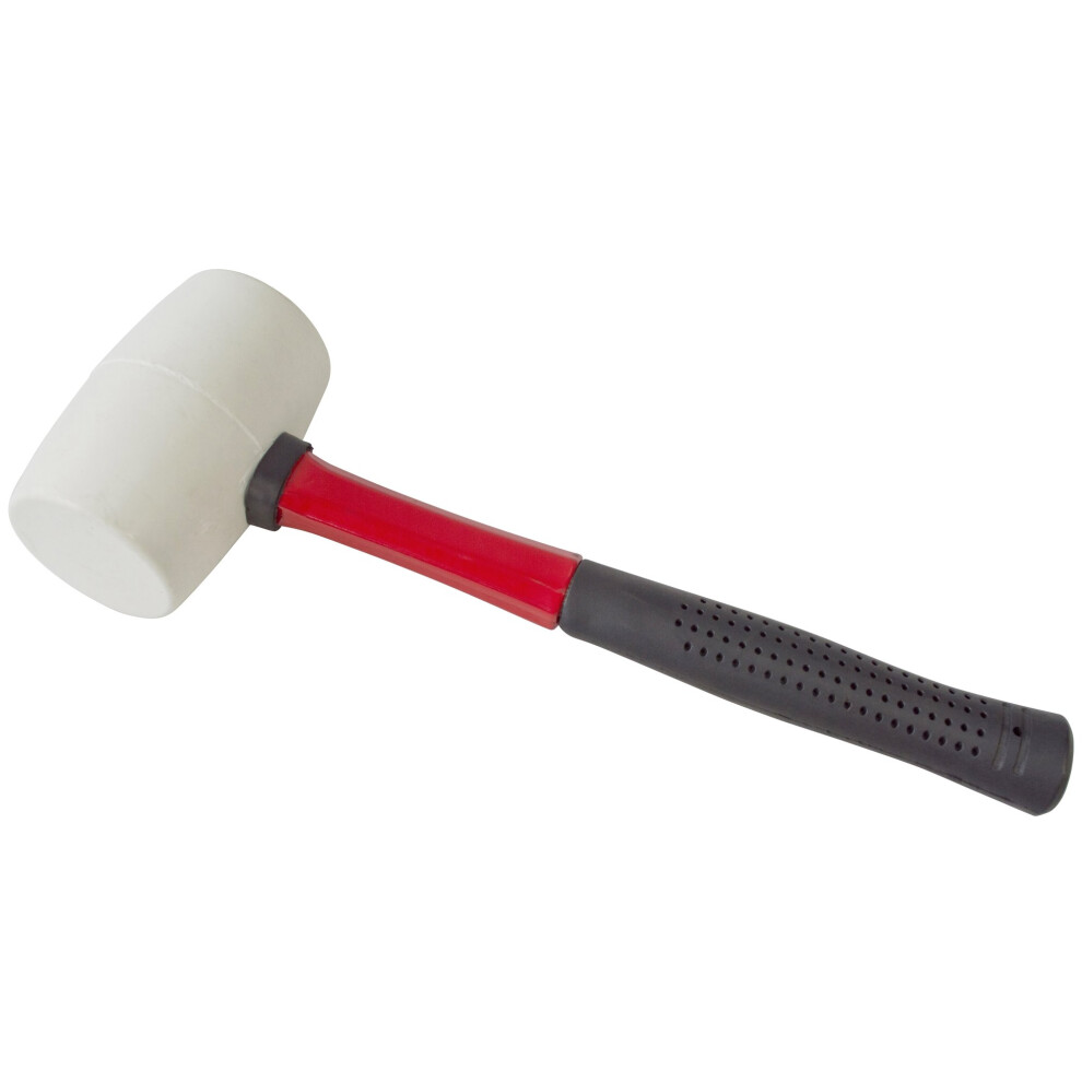 16oz White Rubber Mallet - Fibreglass Shaft -  mallet 16oz rubber white head club ball pein pin claw panel beating builder diy tool hammer amtech