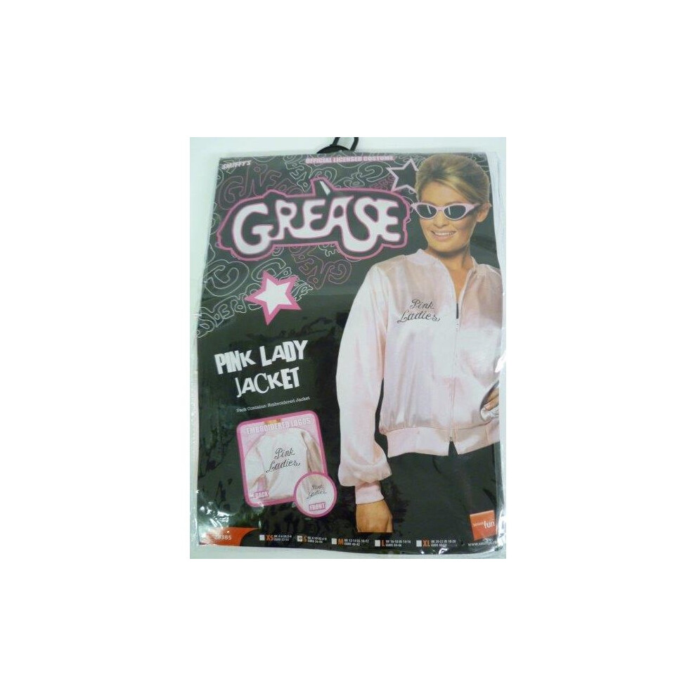 Small Women's Pink Lady Costume - Pink Ladies Grease Jacket Fancy Dress Costume Size Small 8-10
