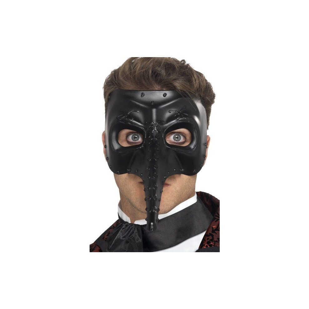 Black Men's Venetian Gothic Capitano Mask -  gothic capitano venetian dress mask fancy mens black smiffys