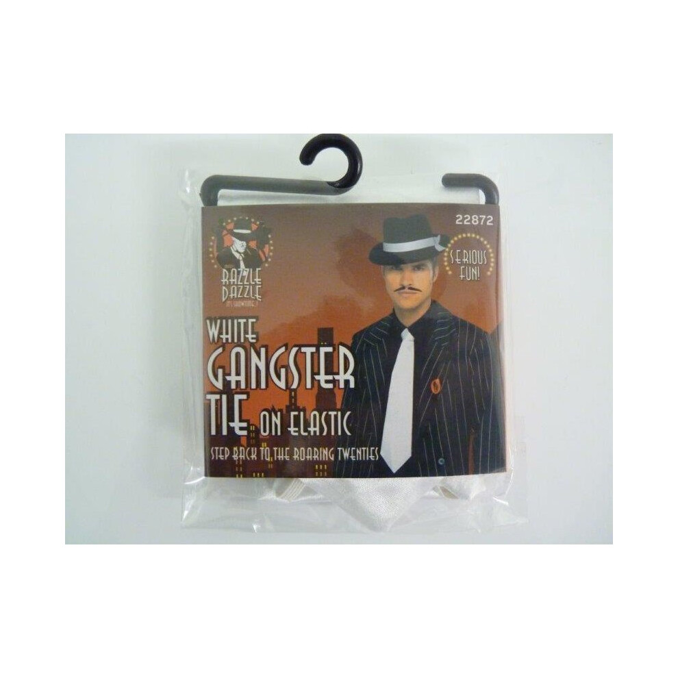 Smiffy's 20'S White Mens Gangster Tie - Tie White Gangster Fancy Dress Elastic Mens 1920S Accessory Costume