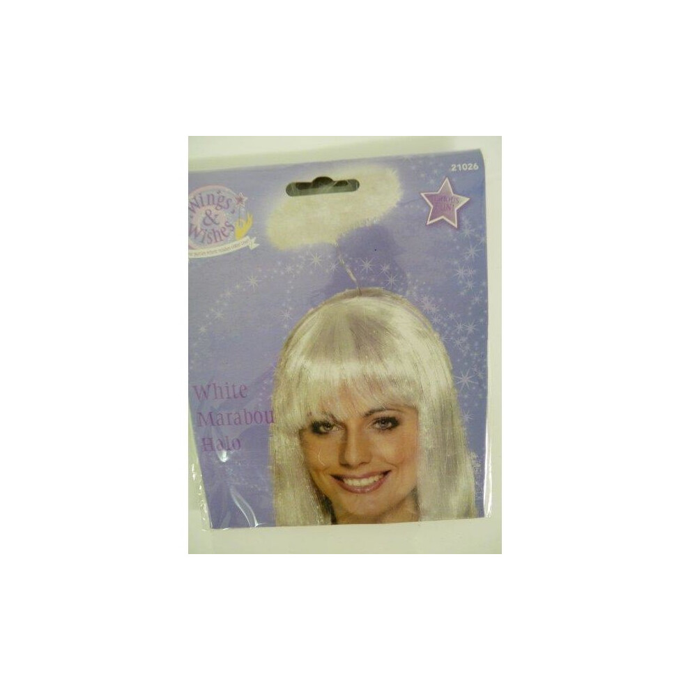 Smiffy's White Angel Halo With Marabou - Angel Halo Fancy Dress White Accessory Ladies Marabou