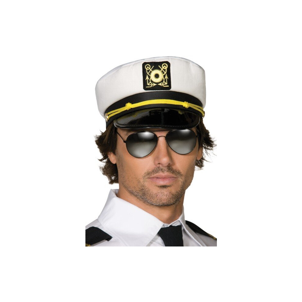 Smiffy's Captains Cap Fabric With Pvc Peak -  captains sailor hat smiffys fancy dress costume navy adult mens hen stag night party white seaman