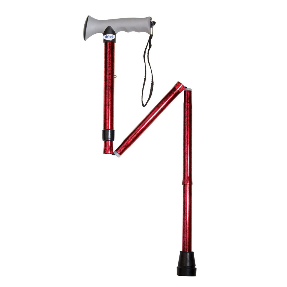 Red Drive Medical Walking Stick With Gel Grip - Walking Stick Grip Gel Folding Handle Adjustable Soft Drive Medical