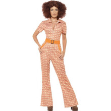 Smiffy's 1970 Jumpsuit Chic Costume (small, Beige) - 70s dress costume fancy chic authentic ladies outfit jumpsuit 1970s womens adult disco retro