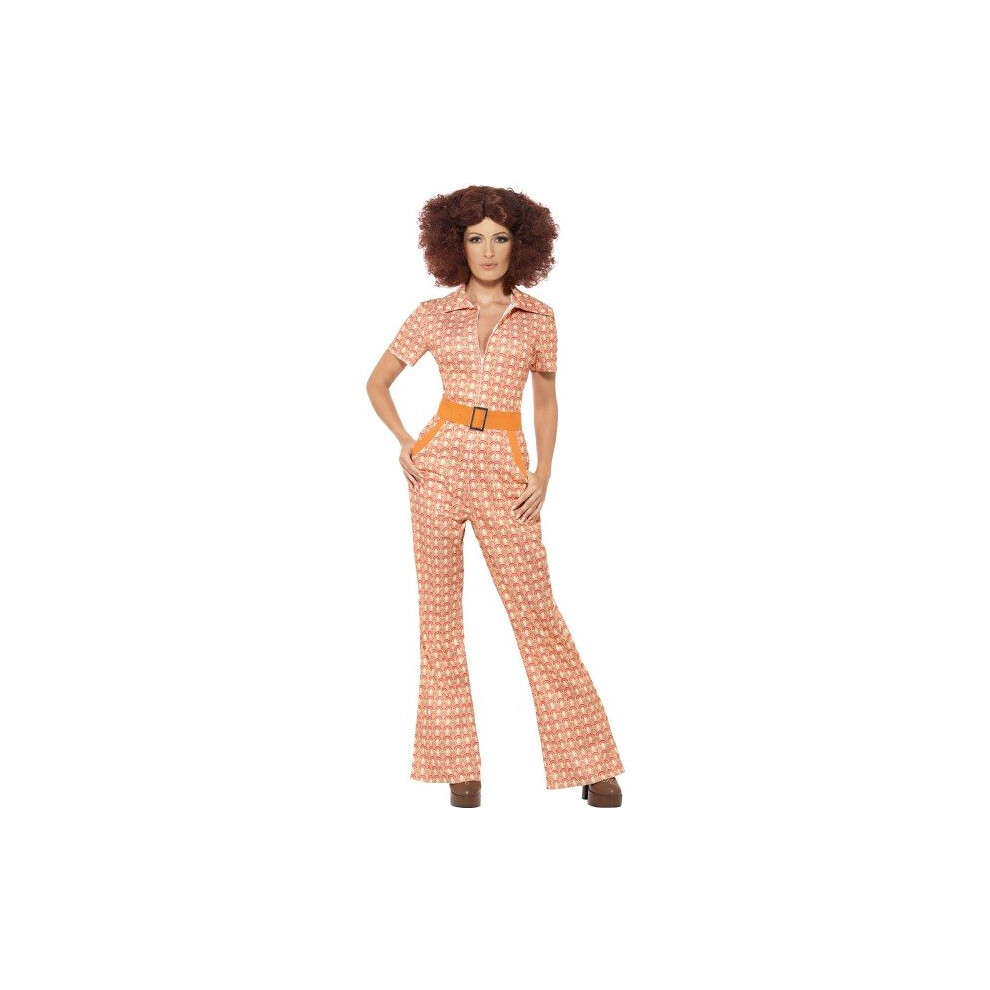 Smiffy's 1970 Jumpsuit Chic Costume (Small, Beige) - 70S Dress Costume Fancy Chic Authentic Ladies Outfit Jumpsuit 1970S Womens Adult Disco Retro Cream