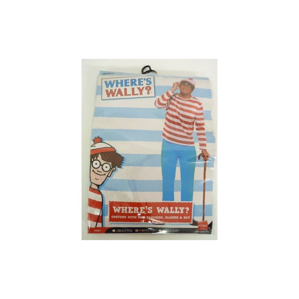 Medium Adult's Where's Wally Costume - Mens Wheres Wally Red White Fancy Dress Costume Medium