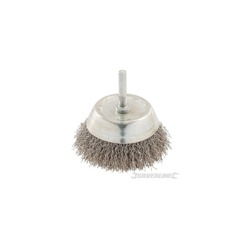 Silverline Power Drill 75mm Crimped Stainless Steel Wire Cup Brush
