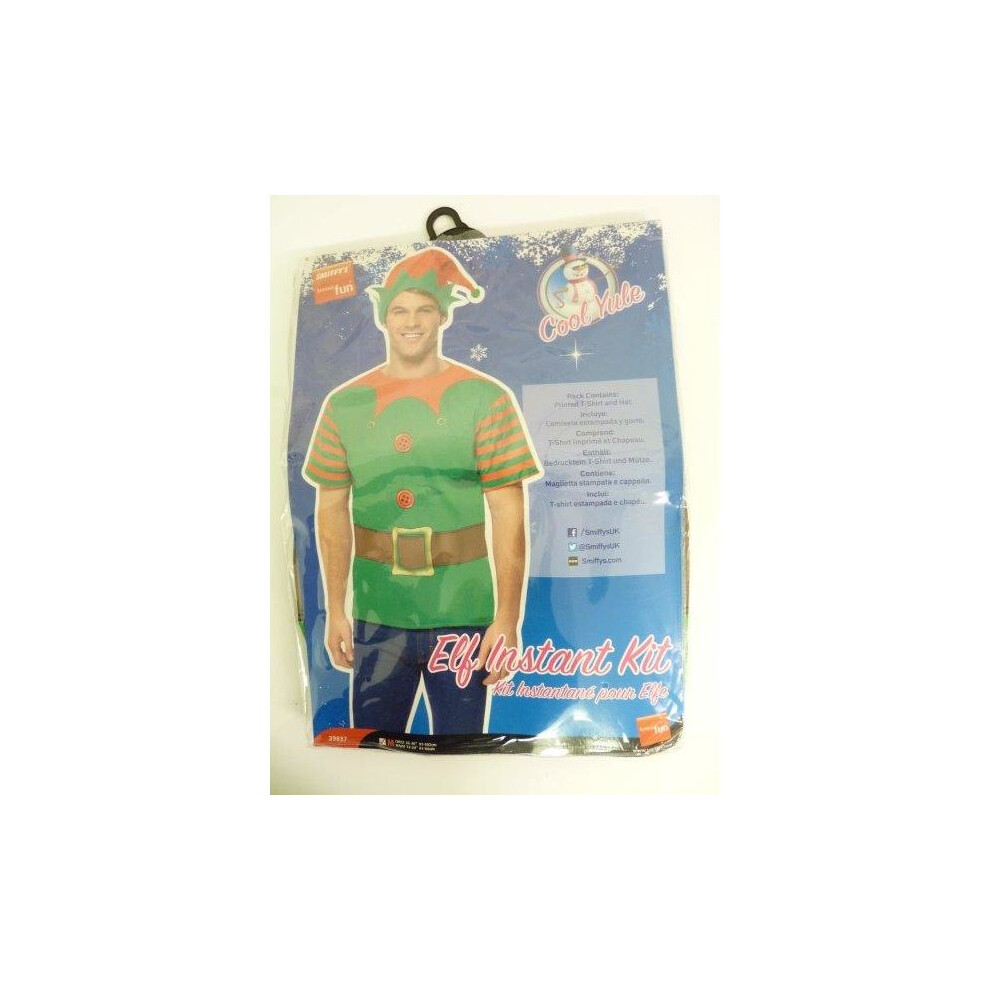 Smiffy's Medium Adults Elf Instant Kit - Elf Fancy Dress Instant Kit Christmas Mens Hat Costume Shirt Helper Outfit Xmas Party Santa Adult