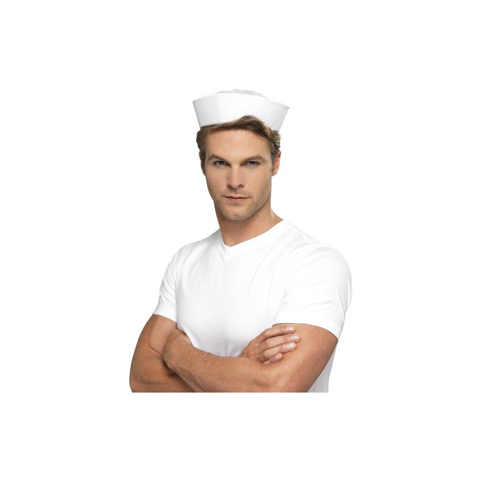 Smiffy's Men's Doughboy Us Sailor Hat, White, One Size, 5020570000892 - Sailor Hat Doughboy Us Fancy Dress Mens Navy Costume Blue,White
