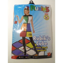 Rubik's Cube Costume, Multi-coloured, With Dress, Headband & Bag -  cube dress rubiks costume fancy womens ladies 1980s retro uk 18