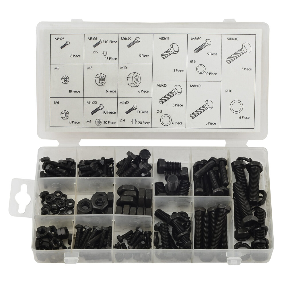 180 Piece Nut & Bolt Assortment -  set 180pc 220pc 246pc nuts bolts washers metric assort m3 m4 m5 m6 m8 m10 assortment rolson