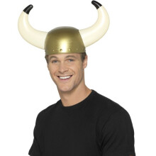Gold Men's Viking Helemet With Horns -  viking helmet smiffys fancy dress horns accessory adult unisex gold