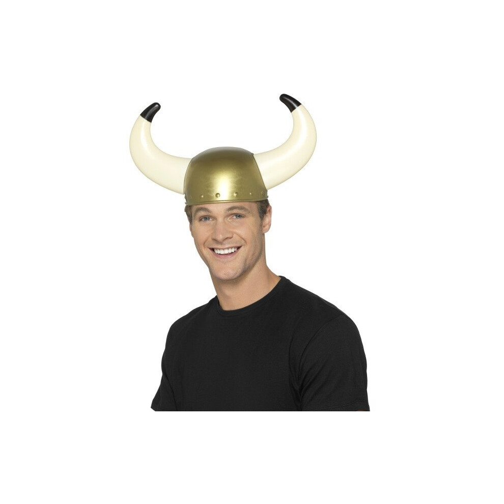 Smiffy's Men's Viking Helemet With Horns - Viking Helmet Fancy Dress Horns Accessory Adult Unisex Gold