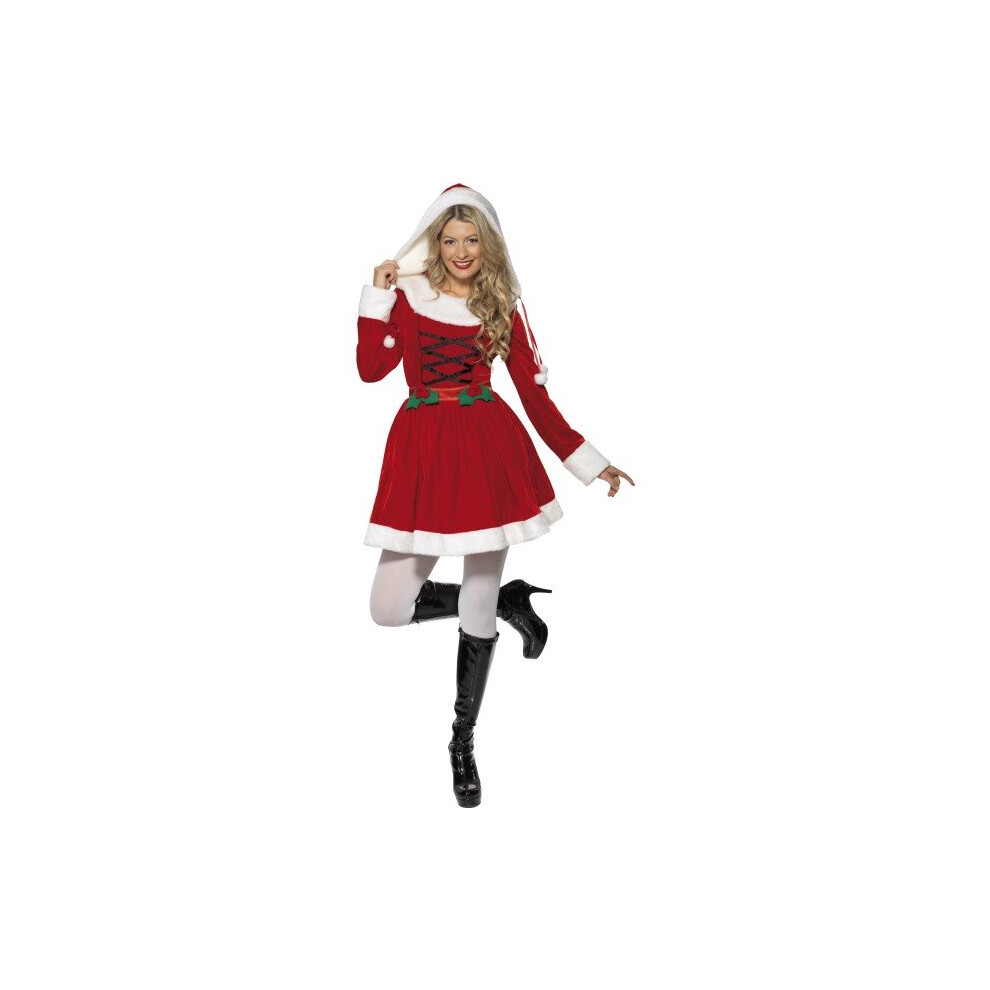 Smiffy's Women's Miss Santa Costume, Dress, Santa, Size: 16-18, Colour: Red And -  miss santa costume dress christmas fancy womens outfit claus hood