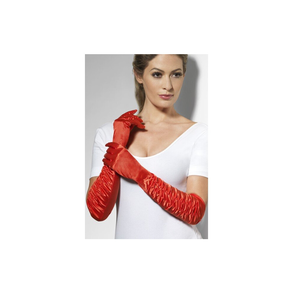 Red Long Temptress Gloves -  gloves long dress fancy temptress red ladies burlesque smiffys satin 20s sexy