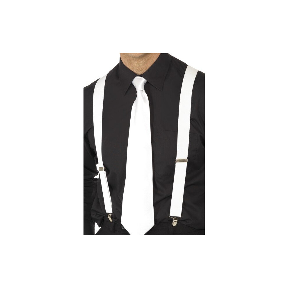 Smiffy's Elasticated Braces - Braces Fancy Dress Gangster Elasticated 1920S Costume Accessory Mens Capone White
