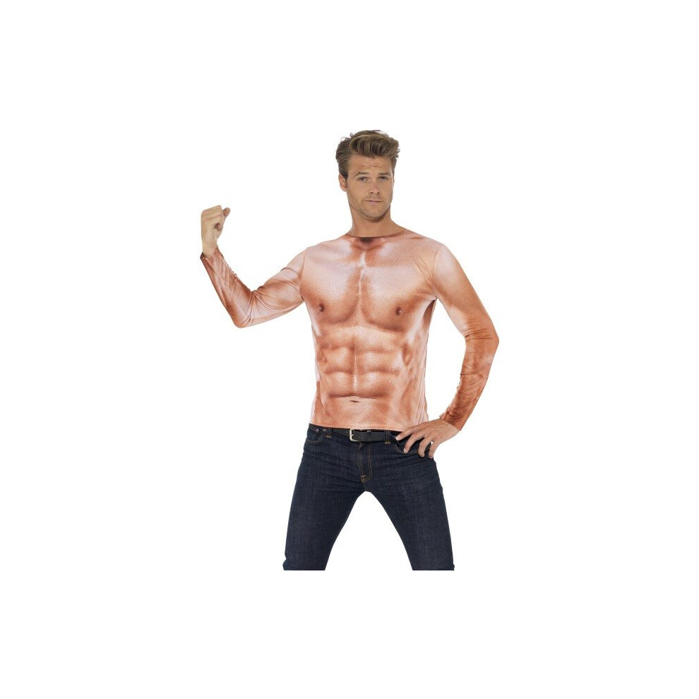Smiffy's Men's Realistic Muscle Top, Size: M, Colour: Nude, 43513 - Muscle Top Mens Realistic Size Colour Nude 43513 Costume Adonis Body