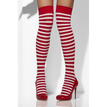 Red & White Striped Opaque Hold-ups - stockings red white hold ladies fancy dress ups striped opaque womens christmas
