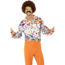 Smiffy's 44910l 60's Groovy Shirt (large) - mens fancy dress shirt 1960s hippy costume 1970s disco satin saturday night