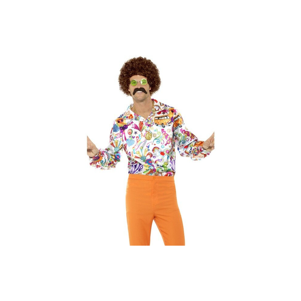 Smiffy's 44910L 60'S Groovy Shirt (Large) - Mens Fancy Dress Shirt 1960S Hippy Costume 1970S Disco Satin Saturday Night Red
