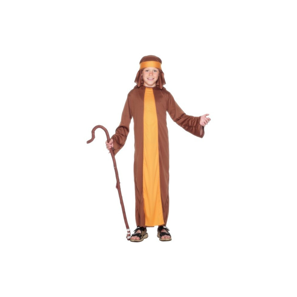 Smiffy's Children's Shepherd Costume, Robe And Headpiece, Ages 7-9, Colour: - Shepherd Fancy Dress Costume Christmas Nativity Boys Joseph Outfit Brown