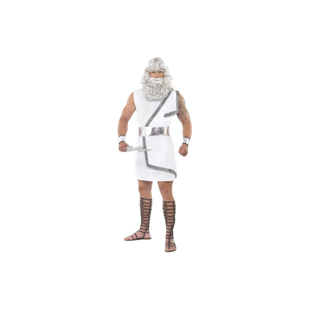 Smiffy's Men's Zeus Costume, Toga, Belt, Headband, Arm Cuffs And Lightning -  costume zeus mens toga smiffys fancy dress greek god outfit adult white