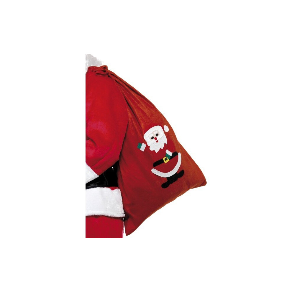 Smiffy's 90 x 60cm Santa Sack With Motif And Drawstring Tie Fleece - Red -  santa sack christmas red father fancy dress presents accessory x