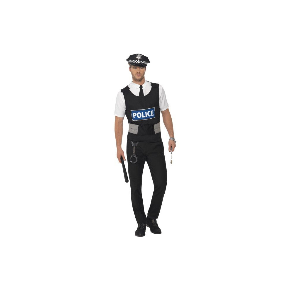 Smiffy's Men's Policeman Instant Kit, Vest, Mock Shirt, Hat And Handcuffs, - Kit Policeman Instant Fancy Dress Costume Mens Cop Outfit Uniform