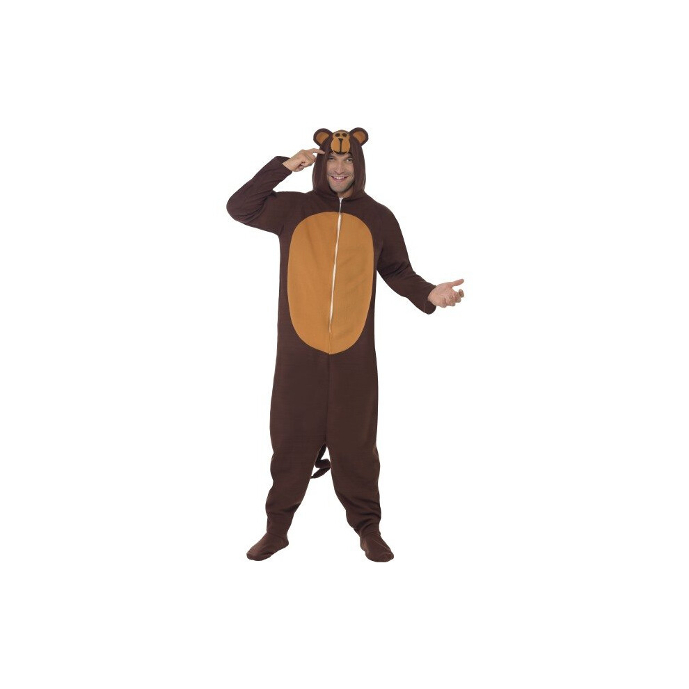 Smiffy's Adult Men's Monkey Costume, All In One With Hood, Party Animals, - Costume Monkey Fancy Dress Mens Animal Zoo Outfit Ladies Jungle Adults