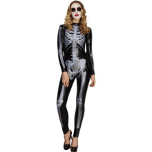 Smiffy's Adult Women's Fever Miss Whiplash Skeleton Costume, Printed Catsuit, - skeleton costume fancy dress halloween fever ladies catsuit womens