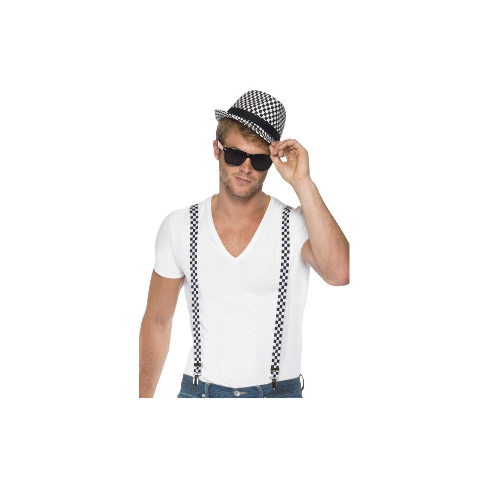 Smiffy's Ska Two Tone Instant Kit With Braces And Hat - Ska Kit Two Hat Tone Instant Braces Fancy Dress Mens