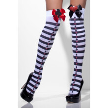 Black & White Opaque Hold Ups - stockings fancy dress alice ladies cards hold ups black striped deck white opaque
