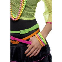 27366 Assorted Neon 80s Bracelets - Beaded Fluorescent Fancy Dress Accessories for Disco 1980s