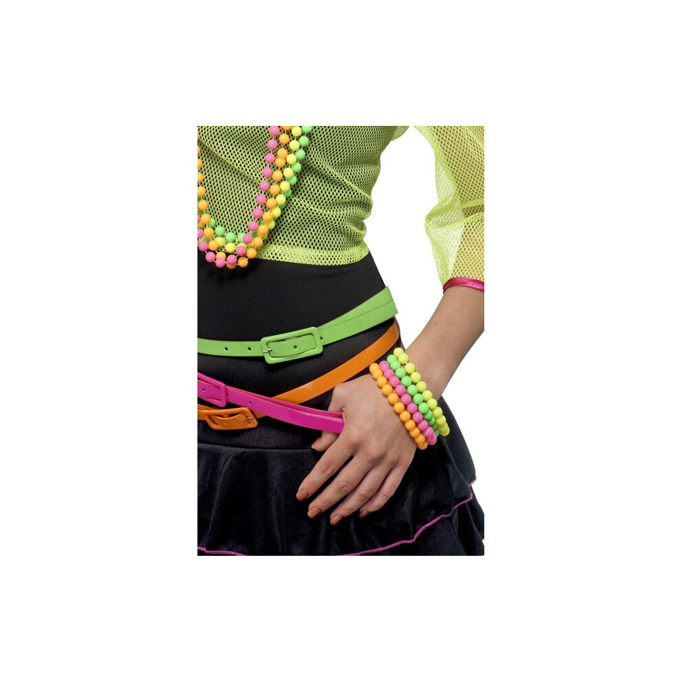 27366 Assorted Neon 80s Bracelets - Beaded Fluorescent Fancy Dress Accessories for Disco 1980s