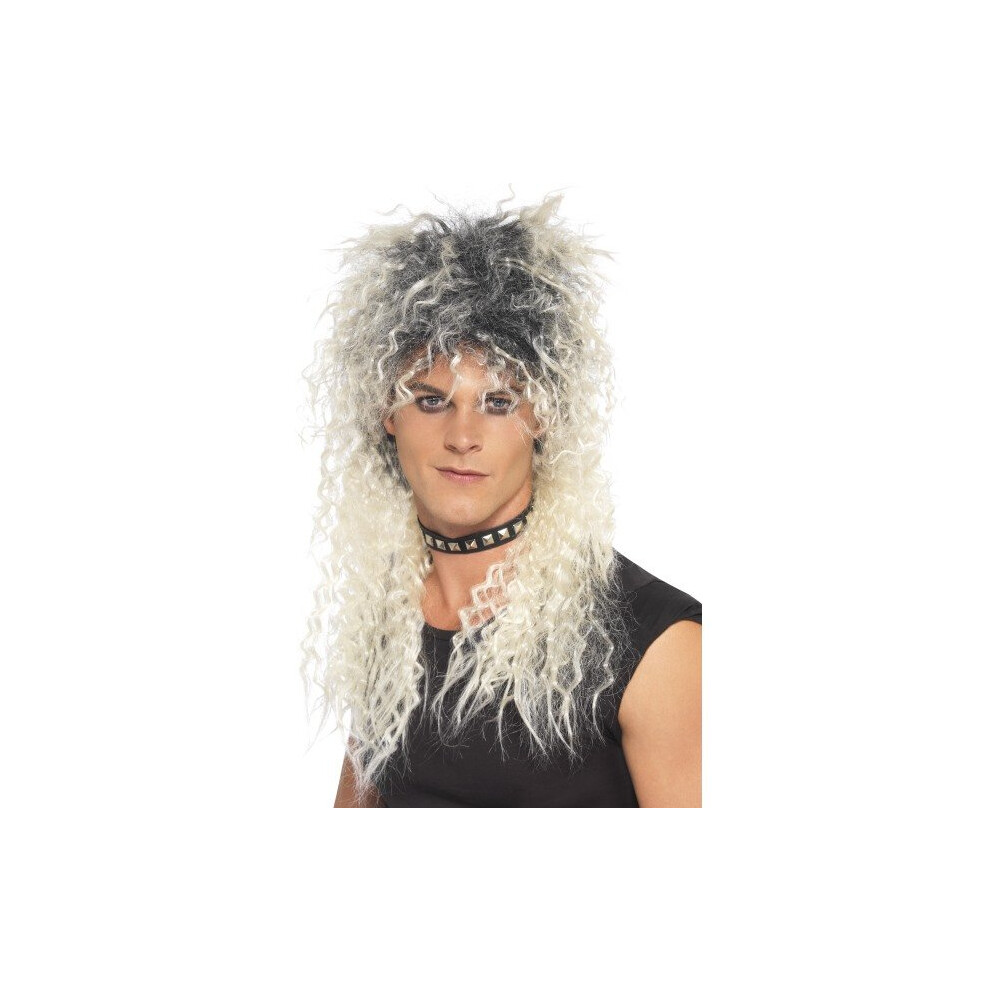 Smiffy's Long Blonde Men's Hard Rocker Tousled Wig - Wig Rocker Hard Fancy Dress Blonde 80S Mens 1980S Two Tone