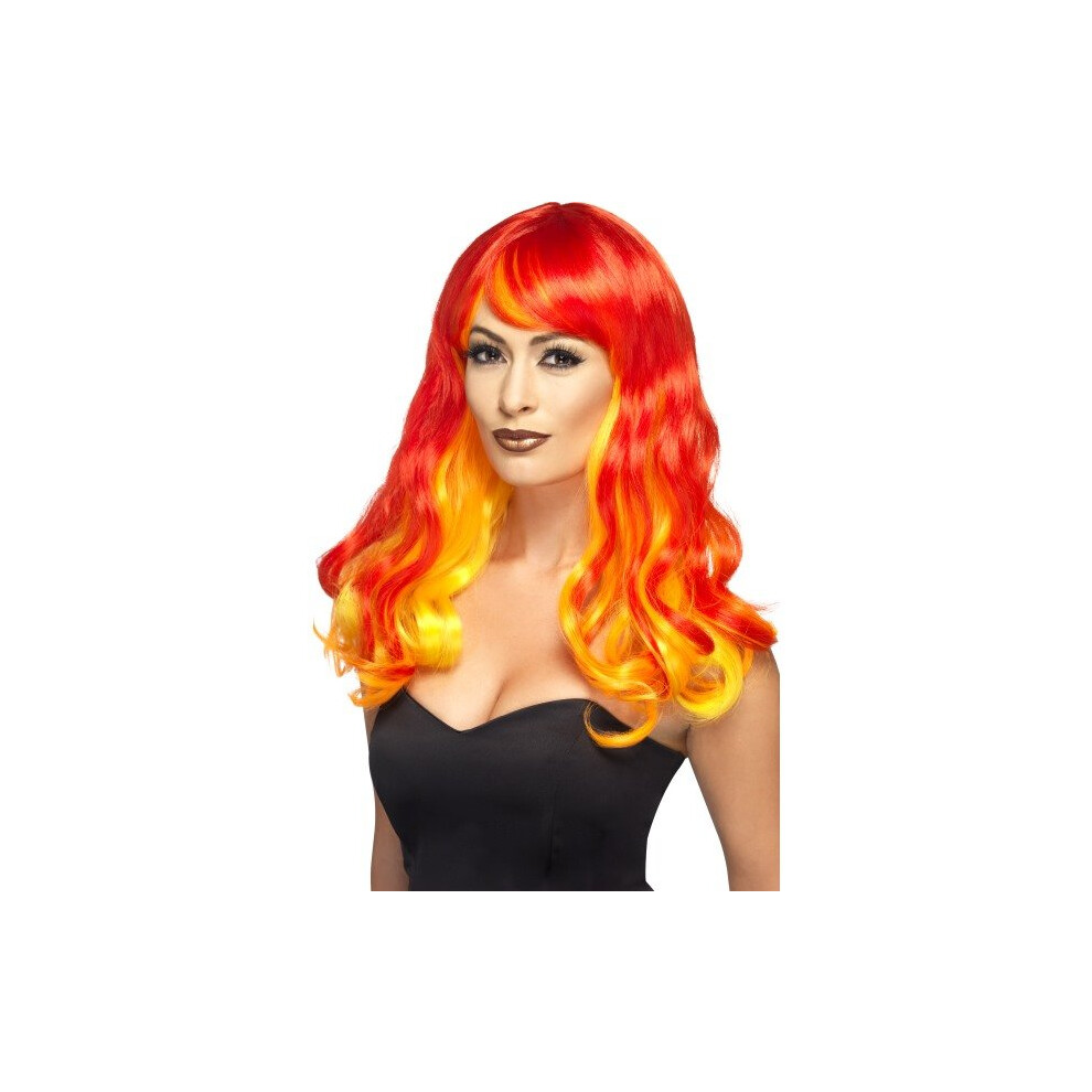 Smiffy's 44258 Ombre Devil Flame Wig (one Size) -  wig ombre devil fancy dress red flame halloween ladies adult womens costume orange shoulder length