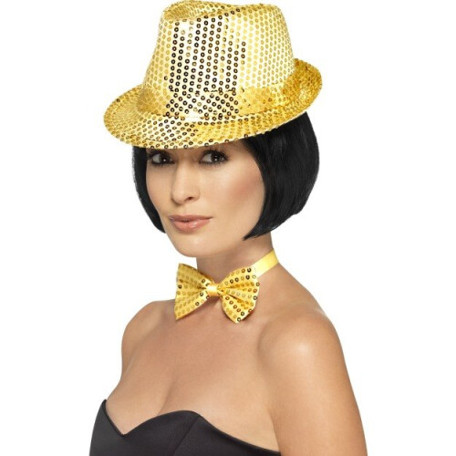 Smiffy s Unisex Sequin Trilby Hat gold hat sequin trilby fancy dress ladies 1920s adult cabaret fedora accessory hen on OnBuy