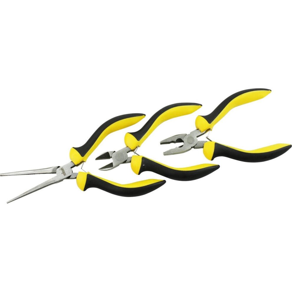 3 Piece Pliers Set With Soft Grips -  pliers mini set rolson 3 pieces needle nose combination side 20613 cutting tool new soft 3pc