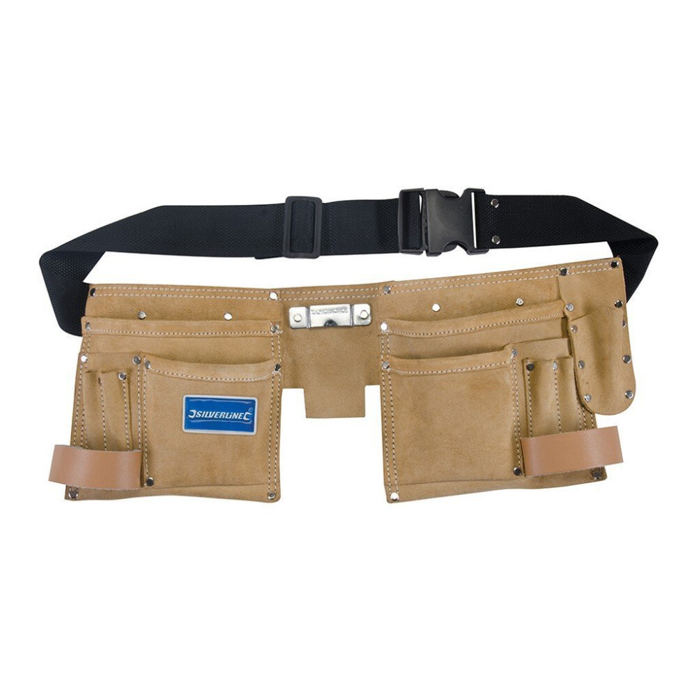 Silverline Double Pouch Tool Belt 11 Pocket 300 x 200mm -  tool belt pocket double pouch 11 leather holder silverline hammer tape work diy 300 x suede