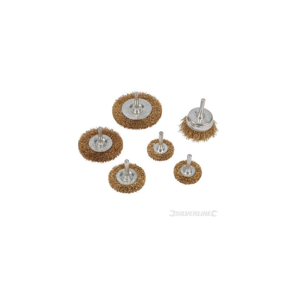 Silverline Power Drill Brassed Steel Wire Wheel & Cup Brush x5 Set