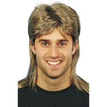 Brown With Blonde Highlights Mullet Wig - wig mullet fancy dress brown mens blonde 1980s costume accessory jason smiffys highlights new
